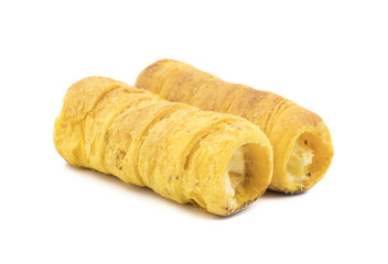 Sweet Dish Puff Roll with Cream Also Know As Homemade Cream Roll, Bakery Food Isolated on White Background