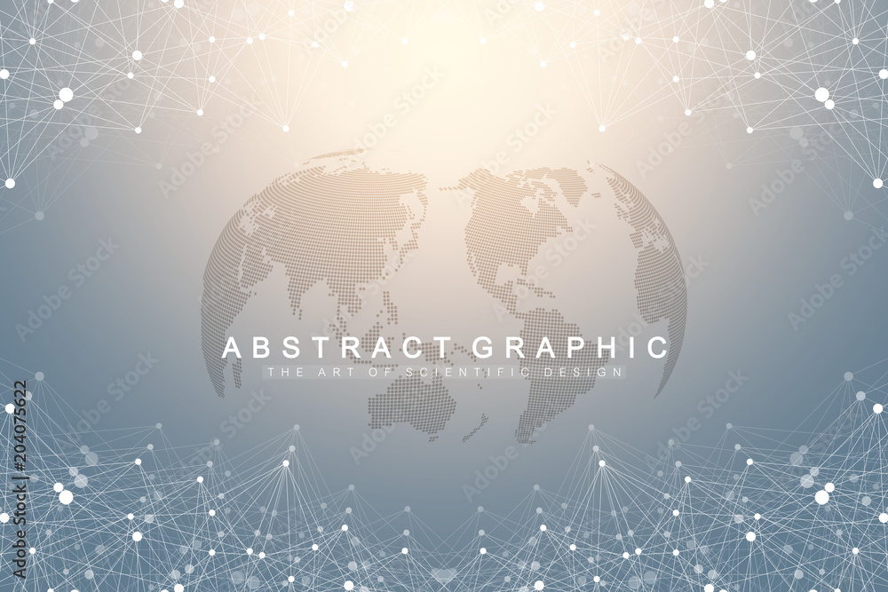 Leinwandbilder Big data visualization. Graphic abstract background communication. Perspective backdrop visualization. Analytical network visualization. Vector illustration.