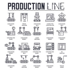 Production outline icons collection set. Industry linear symbol pack. Modern template of thin line icons, logo, symbols, pictogram and flat illustrations concept