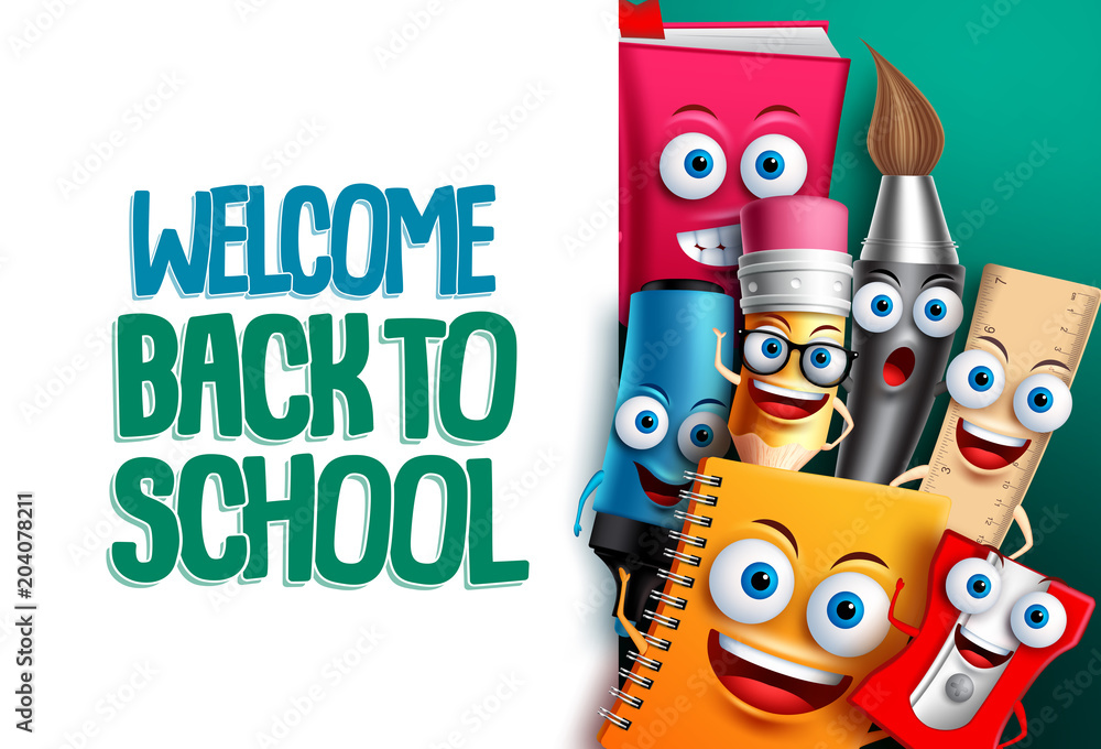 Poster back to school vector characters background template with empty white space for educational text and