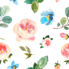 Seamless floral pattern for textiles, packaging, Wallpaper, covers. Watercolor floral background hand drawn