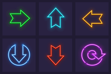 Set of neon web icons with coloured arrows different way