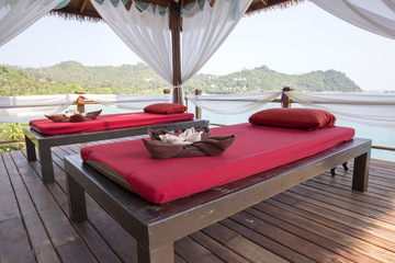 Massage table overlooking the sea in island Koh Phangan, Thailand