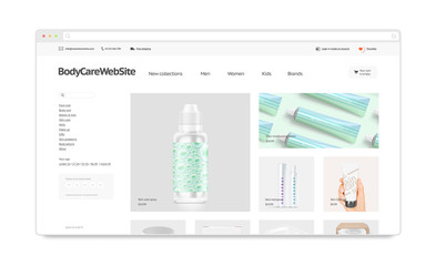 Cosmetics webstore site template mockup isolated, 3d illustration. Body care web page interface...