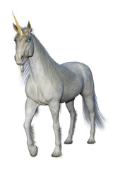 3D Rendering Fairy Tale White Unicorn on White