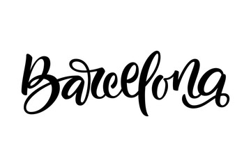 Handwritten city name. Hand-lettering calligraphy. Barcelona.