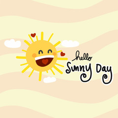 Hello sunny day happy sun smile cartoon vector illustration