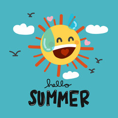 Hello summer sun sweat cartoon vector illustration