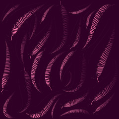 Vector pattern of pink halves of leaves on a lilac background.