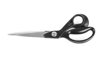 Tailors scissors with a black handle isolated on a white background