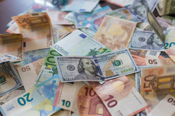 dollar and euro banknotes