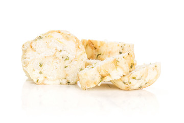 Calsbad bread dumpling slices stack isolated on white background fresh steamed.