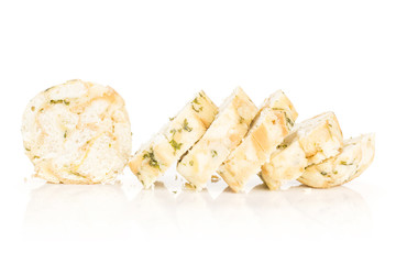 Sliced Calsbad bread dumpling isolated on white background fresh steamed.