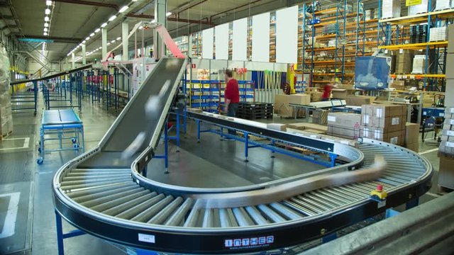 Conveyer Belts Shipping Packages Time Lapse