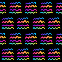 Abstract black and rainbow seamless pattern background. Modern futuristic paint for design card, party invitation, wallpaper, holiday wrapping paper, fabric, bag print, t shirt,  workshop advertising.