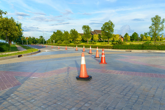 Traffic cone devided half of road.