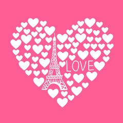 Vector illustration of Eiffel tower in the heart of hearts. - 204086673