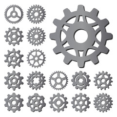 Gear icons silhouette isolated engine wheel equipment machinery element vector illustration.