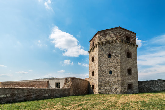 Belgrade, Serbia April 24, 2018: Nebojsa Tower in Belgrade.  Artillery canon fortress from medieval times now museum in Belgrade, Serbia.