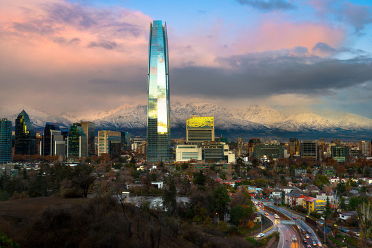 skyline of Santiago de Chile with Los Andes Mountains in the back, Las Condes, Santiago de Chile