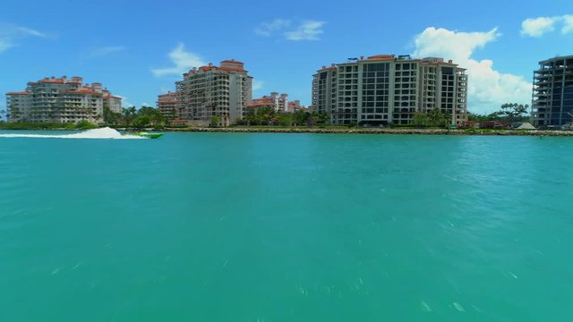Aerial chase Thriller speed boat Miami Beach
