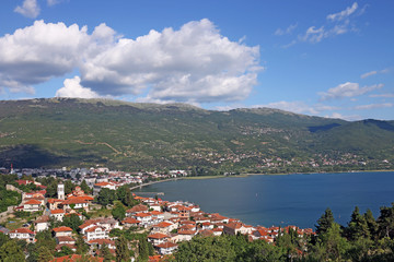 Ohrid lake and city landscape summer season