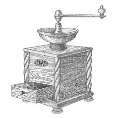 Hand drawn coffee grinder.