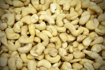 Cashew nuts background. View from above.