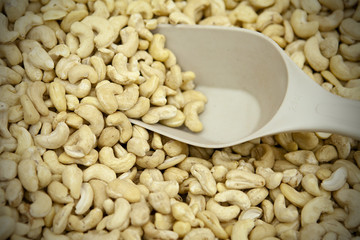 Cashew nuts background. View from above.