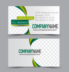 Business card set template for business identity corporate style. Vector illustration.  Green color.