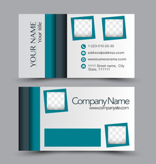 Business card set template for business identity corporate style. Vector illustration. Blue color.