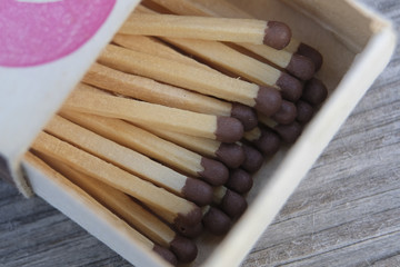 Matches in a box close up