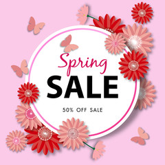 Fototapeta na wymiar Spring sale background with beautiful flower, vector illustration template