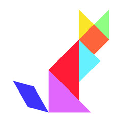 Colorful tangram puzzle in cat shape on white background (vector)