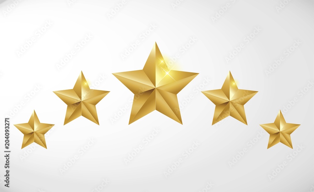 Wall mural star rating realistic gold star set vector