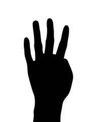 Number four hand gesture silhouette, hand sign vector illustration
