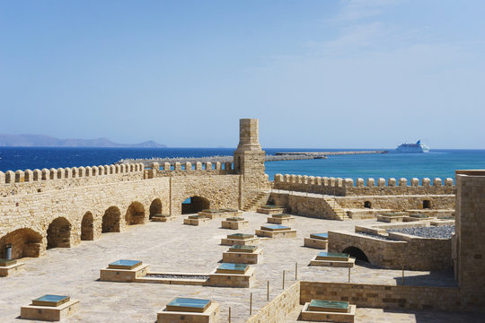 Medieval fortress Kules at the entrance to the Venetian bay and the city of Heraklion. 
