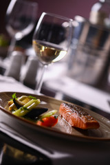 gourmet meal with wine