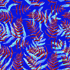 Naklejka premium Seamless Realistic Watercolor Greenery Pattern. Hand Drawn Fern Leaves and Branches Print. Summer, Spring Forest Herbs, Plants Texture. Foliage in Vintage Style. Nature Eco Friendly Concept. Textile