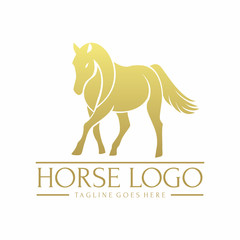Golden Horse / Equus Animal Mammals, Fast Run Pose Logo Design
