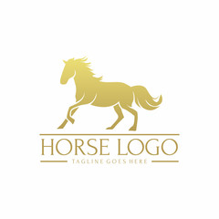Golden Horse / Equus Animal Mammals, Fast Run Pose Logo Design