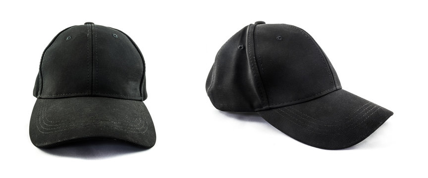 Simple black baseball cap isolated on white background