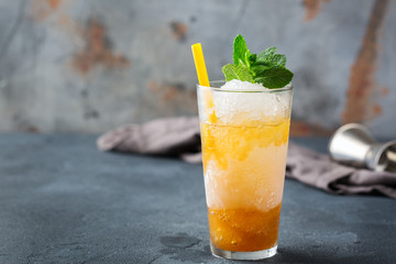 Classic mint julep cocktail with bourbon and ice