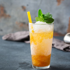 Classic mint julep cocktail with bourbon and ice