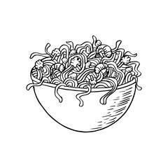 Hand drawn Chinese style noodle bowl