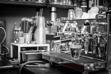 Fototapeta na wymiar Coffee machine preparing coffee customer at cafe, restaurant.