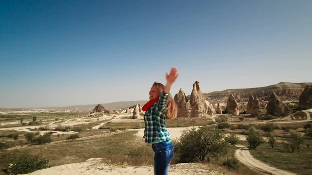 girl travels and has fun in Cappadocia, Turkey