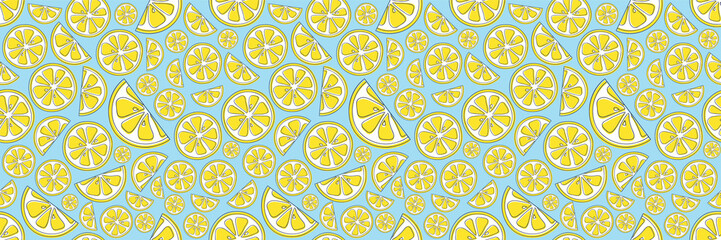 Summer background with cute hand drawn lemons. Vector.