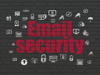 Safety concept: Painted red text Email Security on Black Brick wall background with  Hand Drawn Security Icons