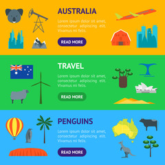 Cartoon Color Australia Discover Concept Travel Banner Horizontal Set. Vector